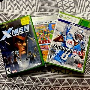 XBOX games X-MEN LEGENDS, MADDEN 13, & NAMCO MUSEUM